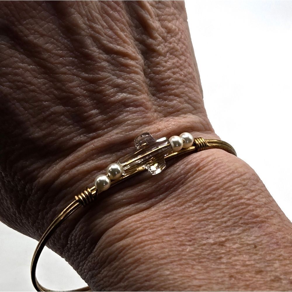 "5/$25" Luca + Danni Crystal Cross "Embrace The Journey" Charm Bangle Bracelet - Picture 7 of 9